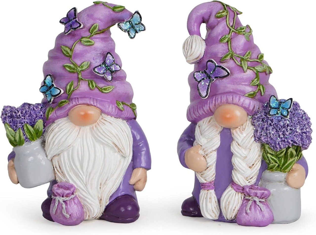 2PCS Lavender Dream Gnome Set - Purple Fragrance Wonderland Journey Spring Swedish Tomte Elf Dwarf Figurines Summer Gnome Indoor Home Decor Gift